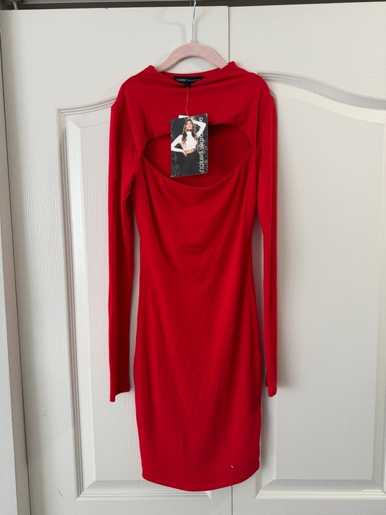 naked wardrobe Dresses & Skirts - naked wardrobe Red Long-Sleeve Cutout Bodycon Dress